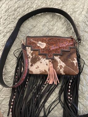 Western Fringe Crossbody Bag in Brown & Pink